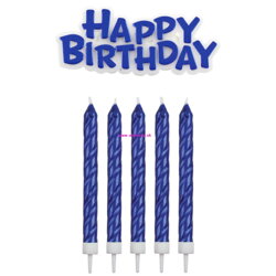 PME - Happy Birthday + modré sviečky 16ks 
