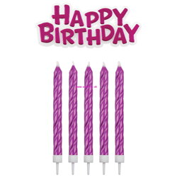 PME - Happy Birthday + ružové sviečky 16ks 