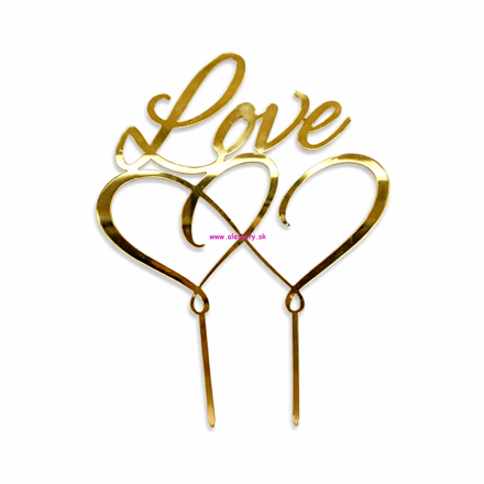 Zlatý Akrylový zápich Love a Srdcia