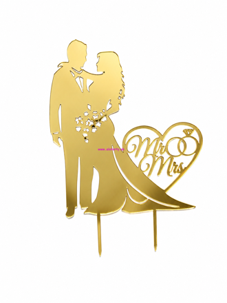 Zlatý akrylový zápich na tortu – Mr & Mrs Svadobný č. 1
