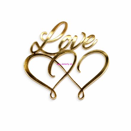 Akrylový zápich Love a Srdcia na bok torty- Zlatý 