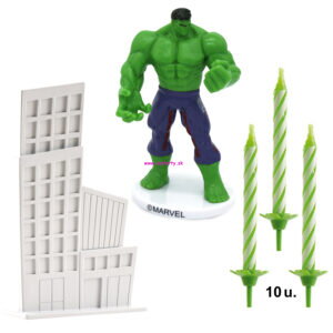 Plastová figúrka Hulk, mrakodrap  + 10ks sviečok 
