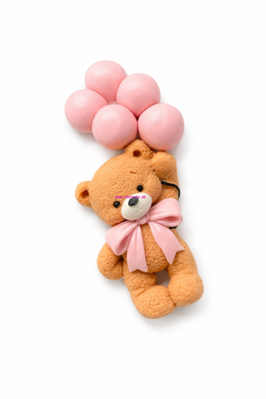 Cukrová dekorácia Macko s balónmi Ružový