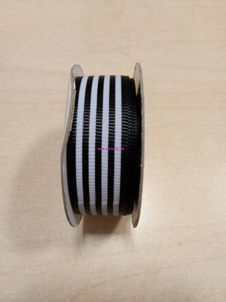 Saténová stuha 18 mm - 10 m / čierna - biele pásiky