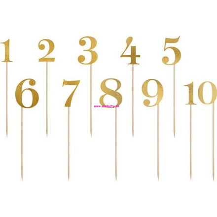 Zlatý papierový zápich čísla 1-10 (11 ks) 