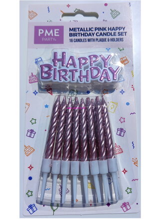 PME - Happy Birthday + bledo ružové sviečky 16ks 