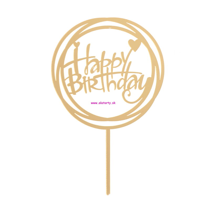 Akrylový zápich- Happy Birthday- Zlatý zrkadlový