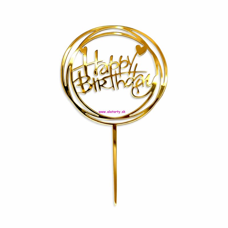 Akrylový Zápich Happy Birthday v Kruhu Zlatý