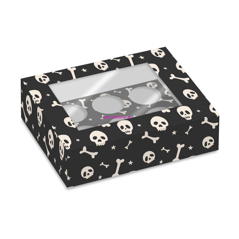 Krabička na 6 ks  CUPCAKE  balenie / 2 ks - Halloween Lebky