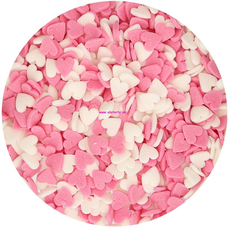 FunCakes cukrová dekorácia - srdiečka biele, ružové - 60g