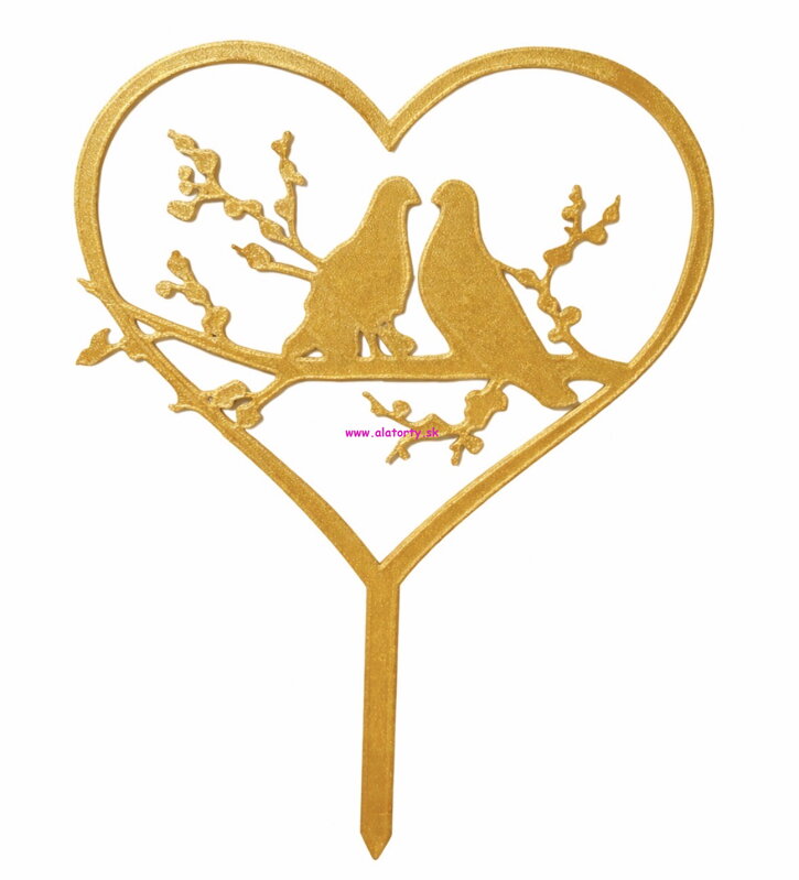 Zápich Srdiečko s Holubičkami Zlatý