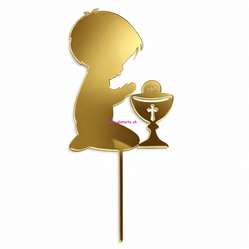 Zrkadlový zlatý zápich Modliaci chlapček a Kalich